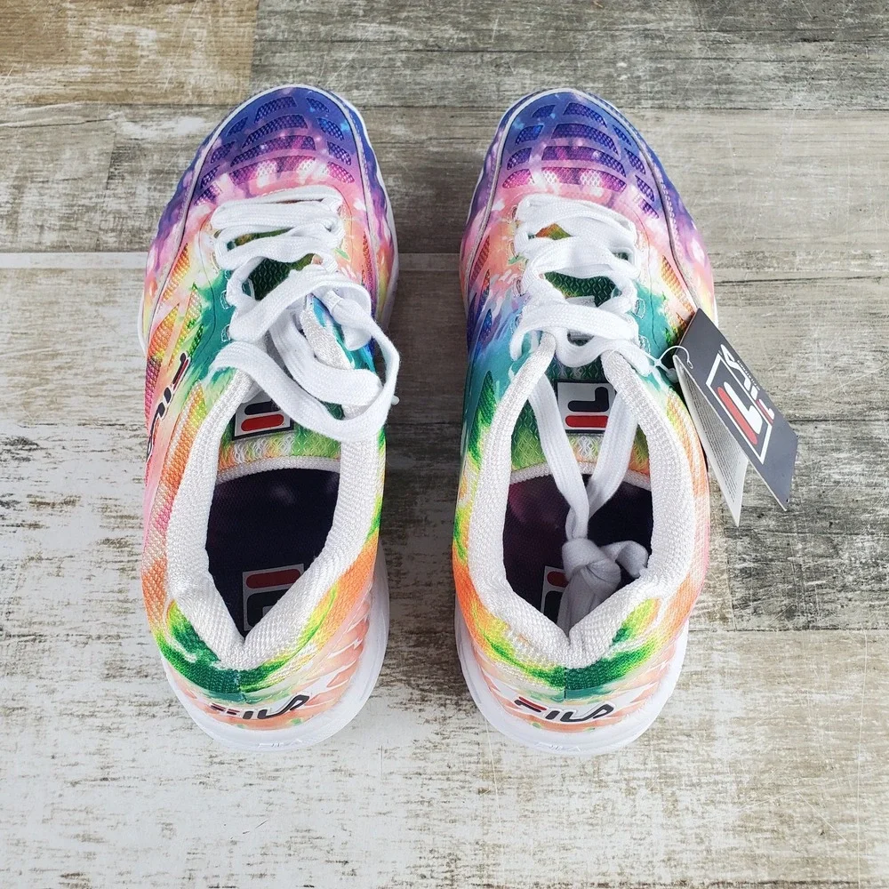 Fila Axilus Kids Girls Tennis Shoe Sz 7 Athletic Multi Tie Dye Round Toe Lace Up